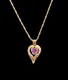 14k Gold Filled Necklace W/ Amethyst Heart Pendent