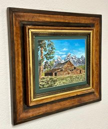 Framed Original Cabin And Mountain Scenery Painting - Artist Unknown
