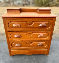 Antique Victorian Walnut Dresser Chest W/ Carved Wood Handles