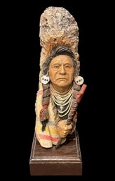 Old Joseph Native American Sculpture On Wood Pedestal By Herrero