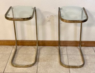 MCM Glass And Brass Side Tables - Set Of 2