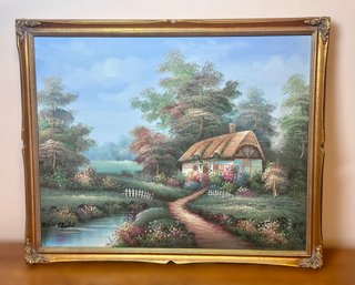 Beautiful Hand Painted Original Cabin In The Woods Framed Art