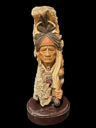 Crow Medicine Native American Sculpture On Wooden Sculpture By Herrero
