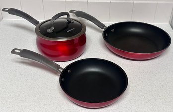 Red Epicurious Lot Of Frying Pans And Pot - Lot Of 3