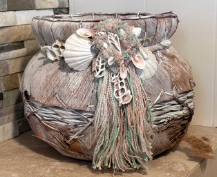 Unique Handcrafted Palm Woven Vase W/ Seashells