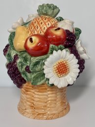 Vintage 3 Dimensional Floral And Fruit Basket Cookie Jar
