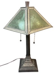 Glass Lamp Shade And Metal Base Table Lamp