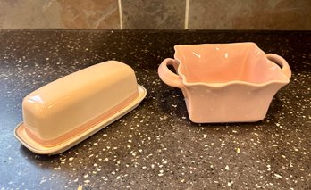 Baby Pink Pealtzgraff Butter Dish And BIA Pink Candy Dish