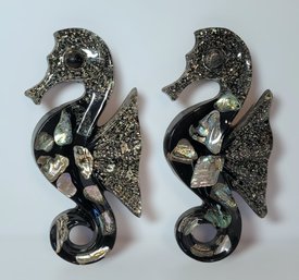 Beautiful Handcrafted Sea Horses Made W/ Abalone Shells From Divers - Lot Of 2