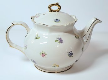 Sadler White Floral Antique Tea Pot With A Gold Handle And Rim