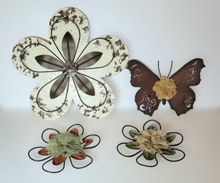 Unique Metal And Wooden Floral And Butterfly Wall Decor