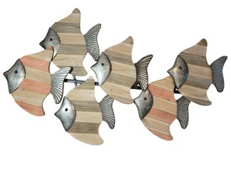 Modern School Of Fish Wall Art With Metal Embellishments