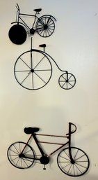 Vintage Style Metal Bicycle Wall Decor And Bicycle Wall Clock. Lot Of 3