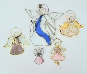 Exquisite Metal And Stained Glass Angels. Lot Of 5