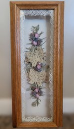 Gorgeous Vintage Rose Bud And Butterfly Lace Wall Decor In Wooden Fram