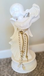 Vintage  Mid-century Ceramic Angel With A Gold Embellished Belt And Harp