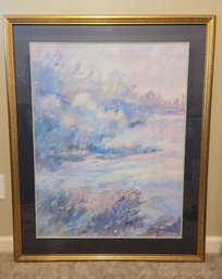1987 Thomas Green Serene Abstract  Painting In A Golden Frame With Black Matting