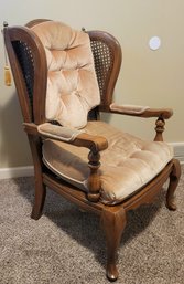 Vintage Mid Century Peach Velvet And Oak Chair