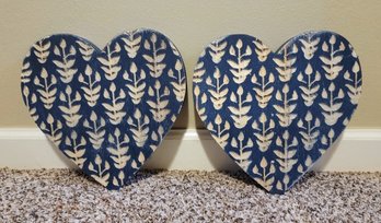 Blue Textured Pattern Wooden Hearts For Home Decor