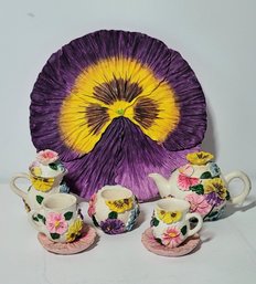 Exquisitely Hand Crafted  Vintage Floral Miniature Tea Set. Lot Of  10 Pieces