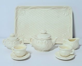 Vintage Ivory Rose Miniature Tea Set. Lot Of 10 Pieces Including Lids And Saucers