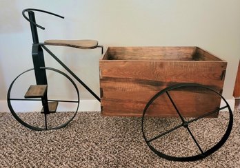 Iron And Wooden Tricycle With Flower Box. Flowers Not Included.