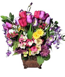 Vibrant Colorad Bouquet With Metal Vase