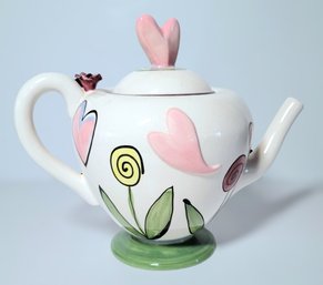 Tika Home Etc.  Whimsical Hearts And Flowers Ceramic Teapot