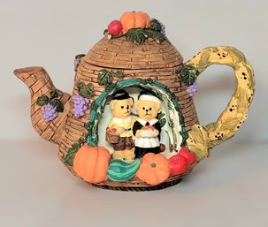Adorable Fall Harvest Teapot With A Textured Woven Design