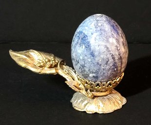 Antique Decorative Marble Egg With Metal Holder