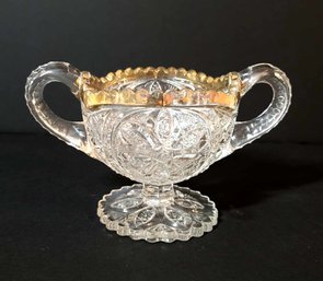 Antique Cut Glass Goblet With Gold Accent Trim