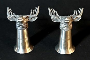 Antique Jagermeister Deer Stag Head Pewter Shot Glasses-set Of 2