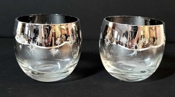 Exquisite Decorative Stemless Wine Glasses With Silver Etched Design - Set Of 2