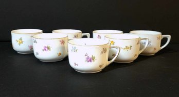 Antique Floral Baveria China Tea Cup Set With Good Rim - Set Of  7