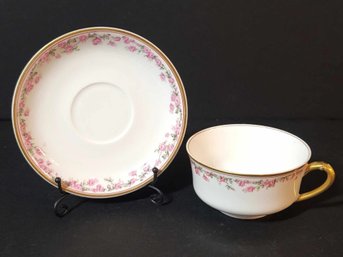 Vintage Haviland France Rose Tea Cup And Saucer Set With Gold Embellishments- Set Of 2