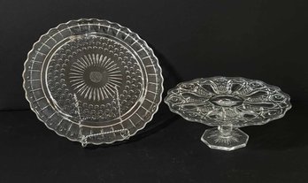 Antique Decorative Glass Serving Platter And Cake Stand