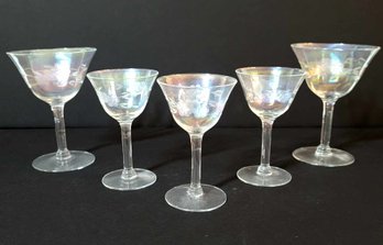Antique Iridescent Wine Glasses With Etched Grape V8ne Design - Set Of 5
