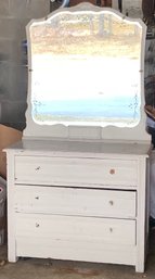 Antique 3-drawer Dresser With Etched Mirror