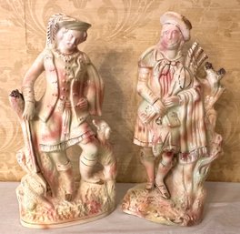 Pair Of Large Cream/Pink Fine Art Ceramics Figurines