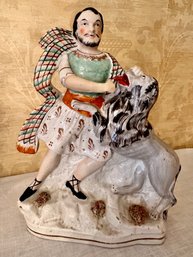 Scottish Highlander Fighting A Lion  Fine Porcelain-- Figurine
