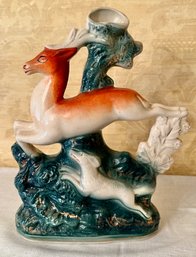 Fine Porcelain Vase Featuring Leaping Stag With Dog