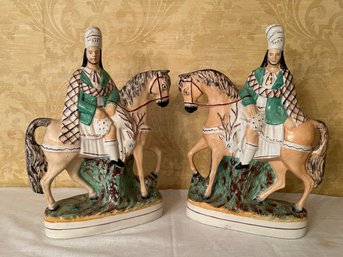 Pair Of Porcelain Figurines (Staffordshire) Hunters On Horses