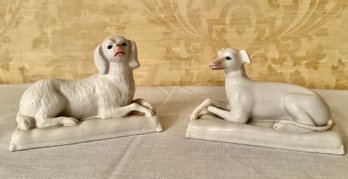 Two Sweet Dog Figurines Resting -- White Porcelain - Italy