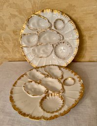 A Pair Of Gold -Gilted Porcelain Oyster Dishes -- Fine Art
