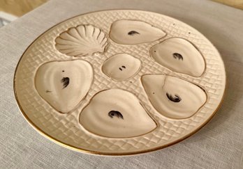 Porcelain Oyster Dish -- Gold, Black And Cream With Gold-gilt Edges