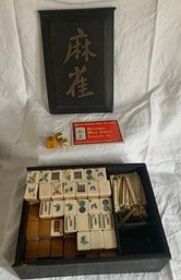 Antique Mah Jongg Set With Bone And Bamboo Tiles