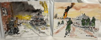 Signed Acrylic Paintings By Bill Paxton Of German Troops During World War Two