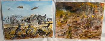 Signed Acrylic Paintings By Bill Paxton Of WWII Battles Of Tunisia And Stalingrad