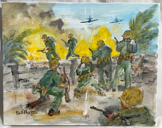 Signed Acrylic Painting By Bill Paxton Of US Marines During  WWII