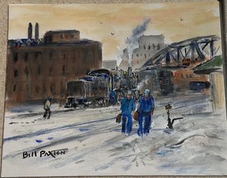 Signed Acrylic Painting By Bill Paxton  Of Railroad Crew